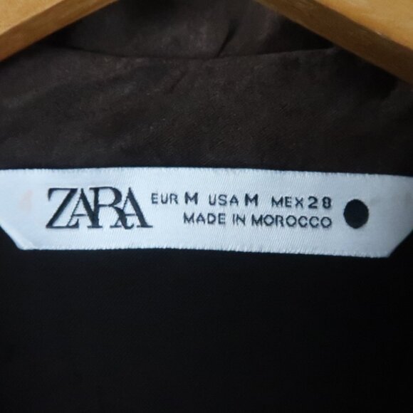 ZARA BROWN LONG SLEEVE BUTTON DOWN FITTED WRINKLED TOP SIZE MEDIUM NWOT - Picture 2 of 8
